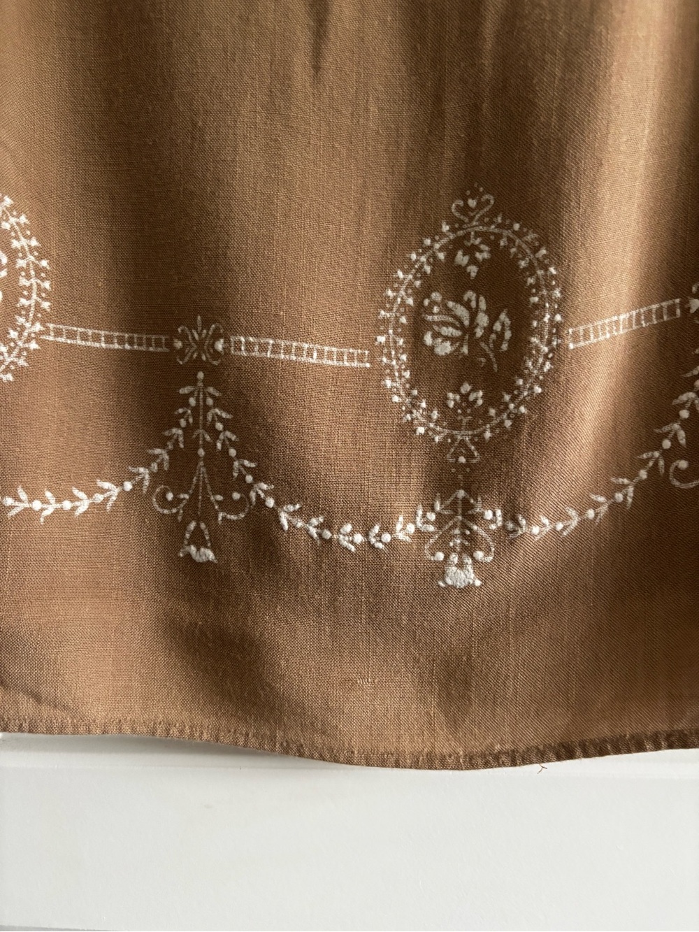 Handmade Upcycled Table Linen Top Puff sleeve feminine Neutral Sand Size S - Picture 3 of 5